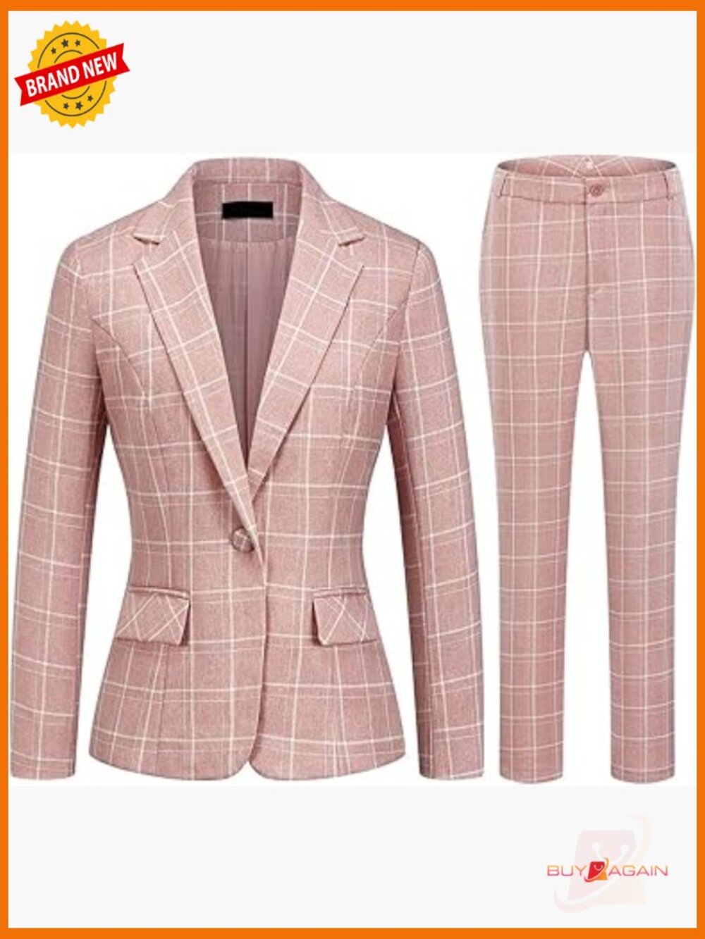 Women's 2 Piece Plaid Suit Set One Button Blazer with Pant Office Pantsuit